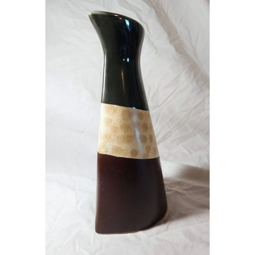Mid Century Modern MULTITONE BEIGE/GREEN CERAMIC VASE
